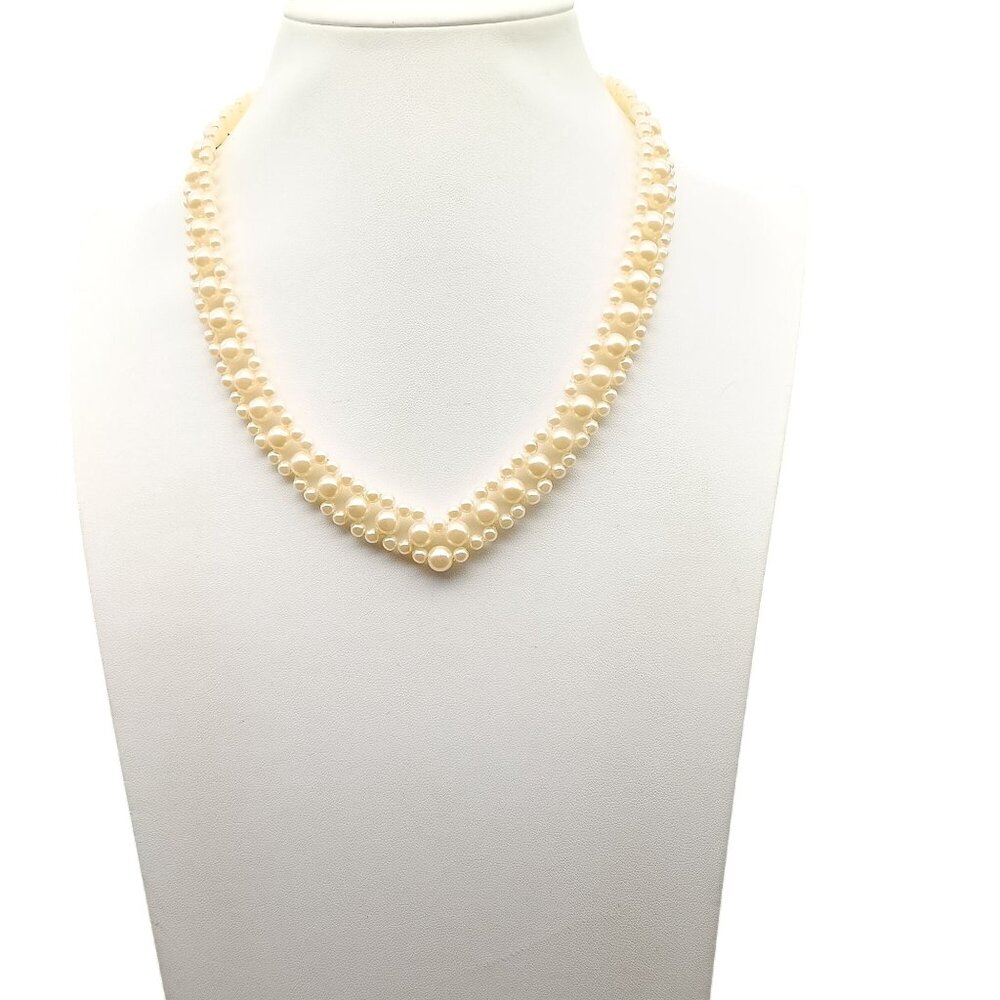 Vintage Faux Champagne Pearl Crocheted Necklace